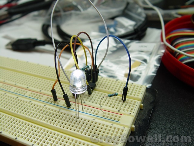 Testing our 555 circuit to strobe our 10mm super bright LED.