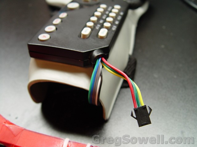 You can see both the FTDI cable and the LED strip connection.  The arduino pulls power via the red and yellow wires.