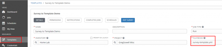 Ansible Tower/Ansible Control Survey To Template Demo